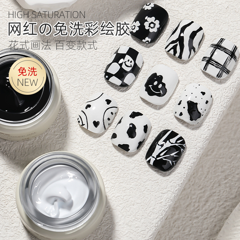 Pegamento de pintura de uñas de estilo japonés sin lavado pintura dibujo línea gancho francés degradado sedoso blanco y negro pegamento de graffiti para arte de uñas