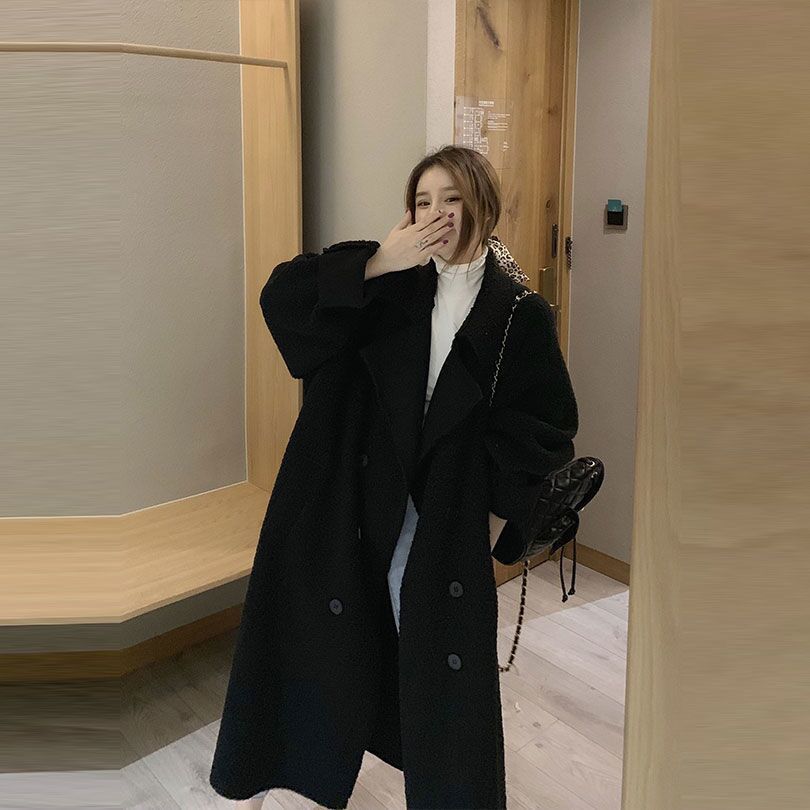 (2개) 양고기 모피 원피스 코트 여자 2024 WINTER VINTAGE LOOSE ALL-MATCH 두꺼운 중간 길이의 모피 코트