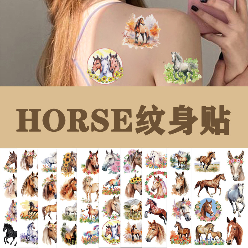Cute Cartoon Animal Horse Tattoo Stickers for Arms and Faces, Fun Party Waterproof and Sweat-Proof Temporary Tattoo Stickers Cute Cartoon Animal Horse Tattoo Stickers for Arms and Faces, Fun Party Waterproof and Sweat-Proof Temporary Tattoo Stickers