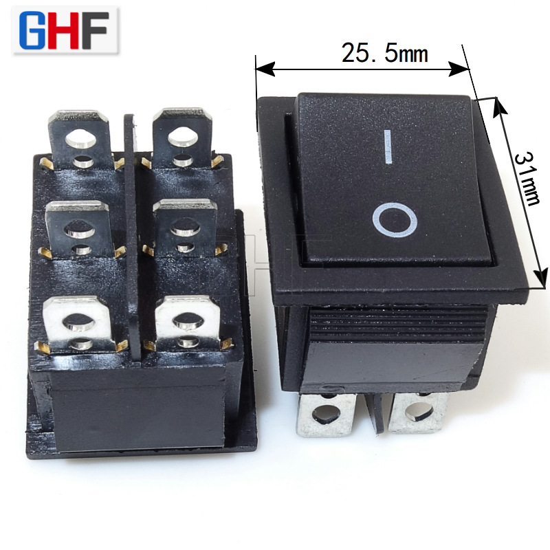 KCD4-6P 黑色二档大电流船型开关双联双刀双掷六脚船形开关KCD2