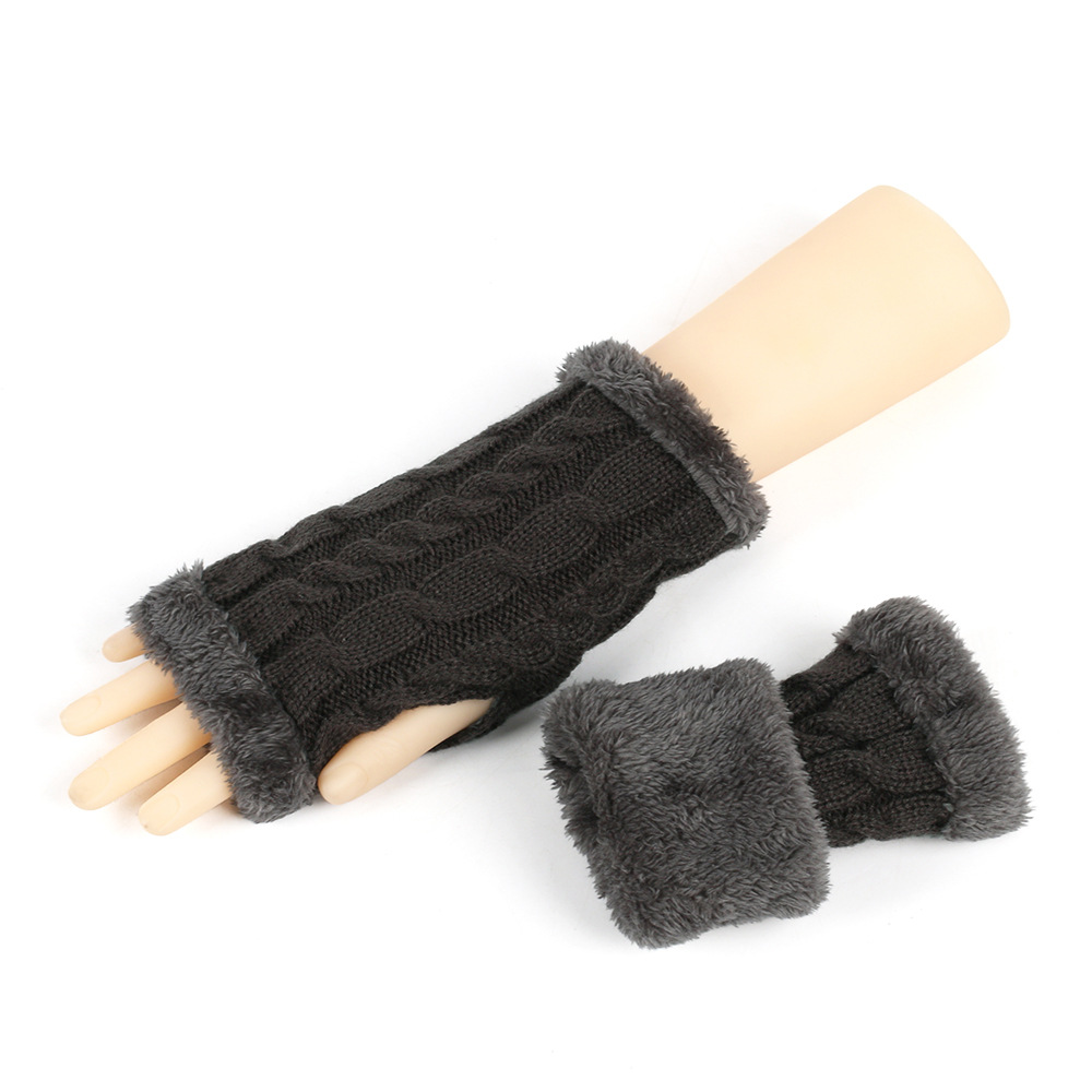 Men's Gloves New autumn and winter plush wool gloves twisted knitted fingerless plush sleeves cross border warm thick wool gloves_voghion.com