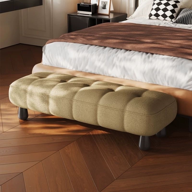 Cream-style bed end bench, minimalist bedroom bench, simple modern bedside bench, long bench, dressing room sofa bench, wooden