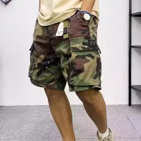 New Trendy Loose-Fitting Youthful Fashion Brand Cargo Shorts for Men, Casual Shorts for Summer, Straight-Leg Style