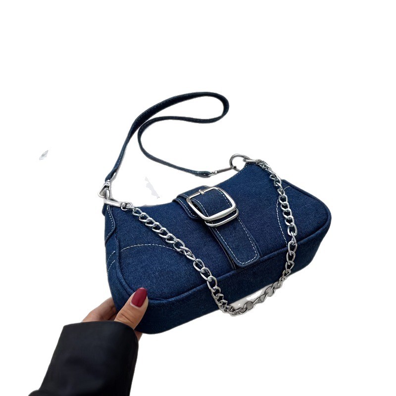 Bolsa de denim popular en línea para mujeres 2025, nueva moda retro bolso de hombro de brazo textura mochila h9098