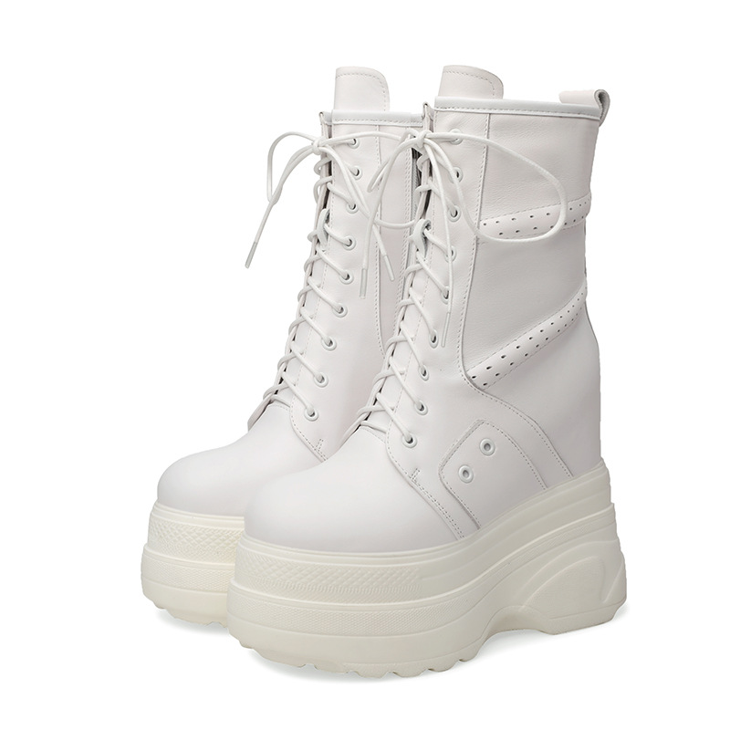 Boot nữ cổ thấp đế dày platform gót 14 cm phong cách Anh Quốc — Lót nhung đen chi tiết 8