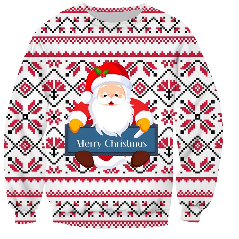 New cross-border Amazon Christmas gift Santa Claus pattern 3D digital printing men's and women's long-sleeved round neck bathroom New cross-border Amazon Christmas gift Santa Claus pattern 3D digital printing men's and women's long-sleeved round neck bathroom