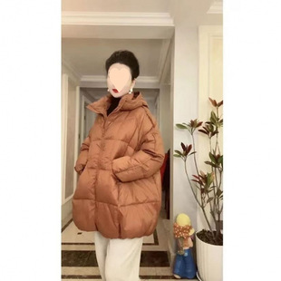 2025 New down Jacket Caramel Color Authentic White Duck down Korean Style Loose Casual Atmospheric Hooded Large Flap Pocket Pants Jacket