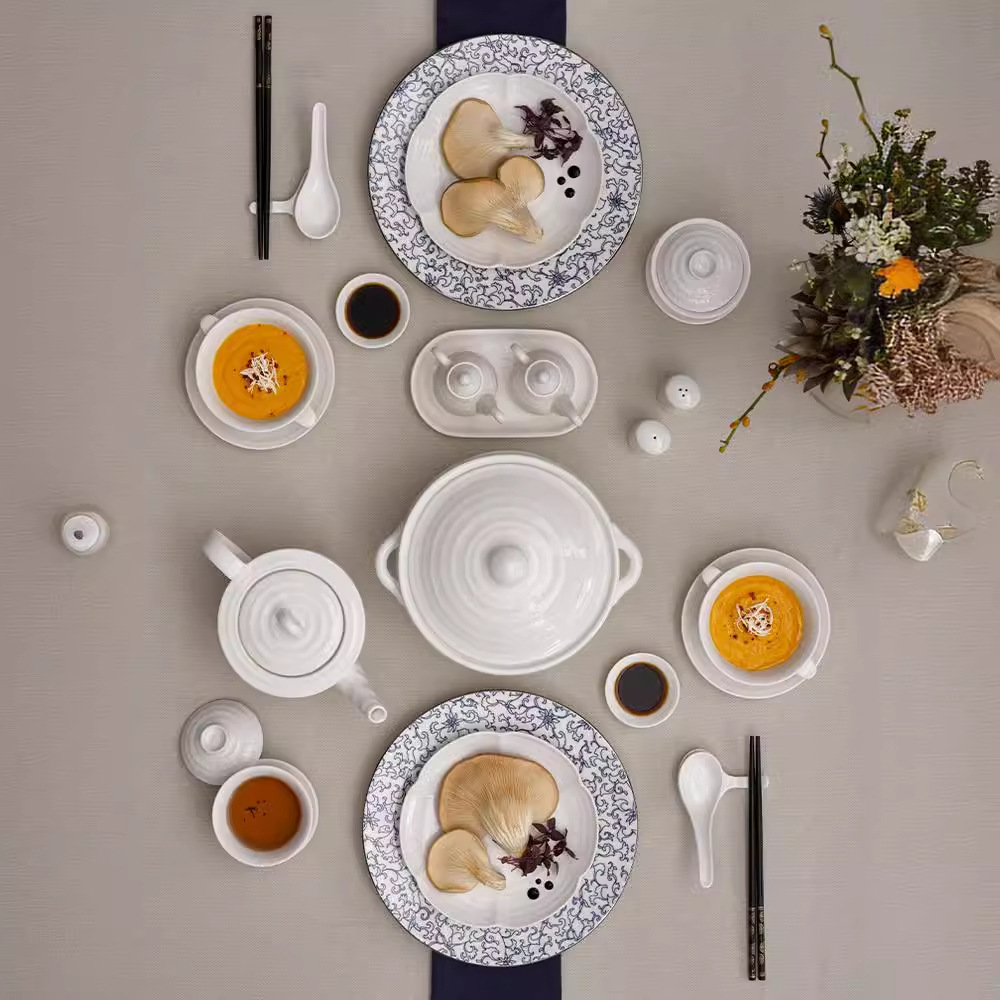 Transfronterizos LZ Lucang cerámica estilo chino cubiertos creativos cerámica ondulada serie de canciones platos platos platos platos