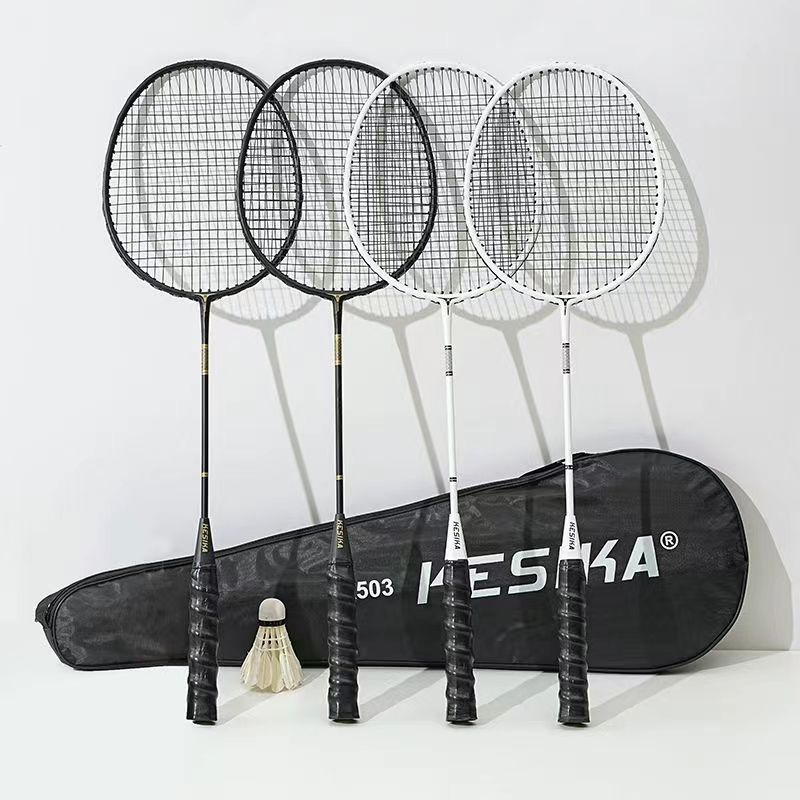[factory Direct Sales] Badminton Racket Durable Carbon Fiber One-piece Double Racket Student Training Offensive Set