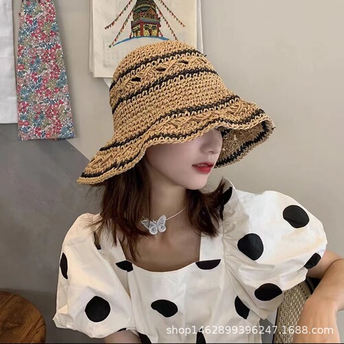 Linyi Straw Hat Production and Wholesale New Foldable Versatile Sunshade Sun Protection Tourist Vacation Hat Spring and Summer Hat for Girls
