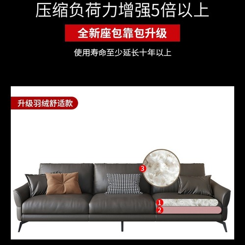 Nordic minimalist modern living room down feather dark gray sofa small apartment combination living room cowhide leather sofa