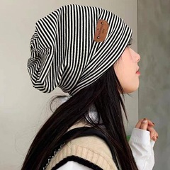 ストライプの皮の標準の山の帽子の子供のinsの日本の月子の帽子の春と秋の薄いタイプの頭のニットの冷たい帽子の頭の帽子