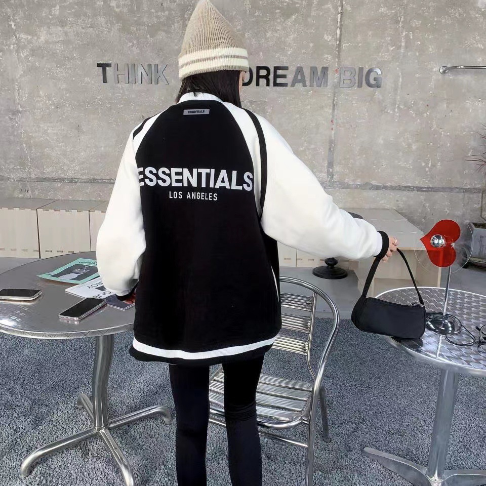 FEAR OF GOD ESS High Street high neck loose zipper pullover alphabet couple plus fleece coat FOG baseball uniform