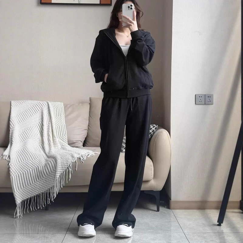 高品质skim**卡戴珊加绒连帽拉链短长裤圆领卫衣套装女|undefined