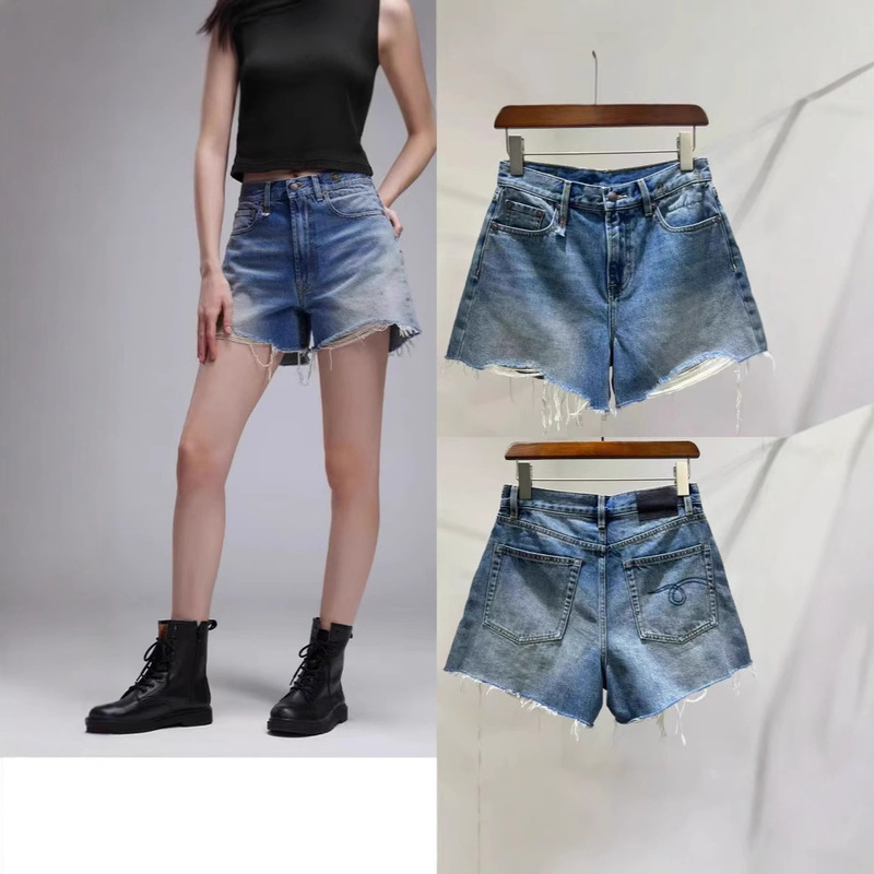 2025 New European and American R & 13 Same High Waist A- shaped Denim Shorts for Women in Summer