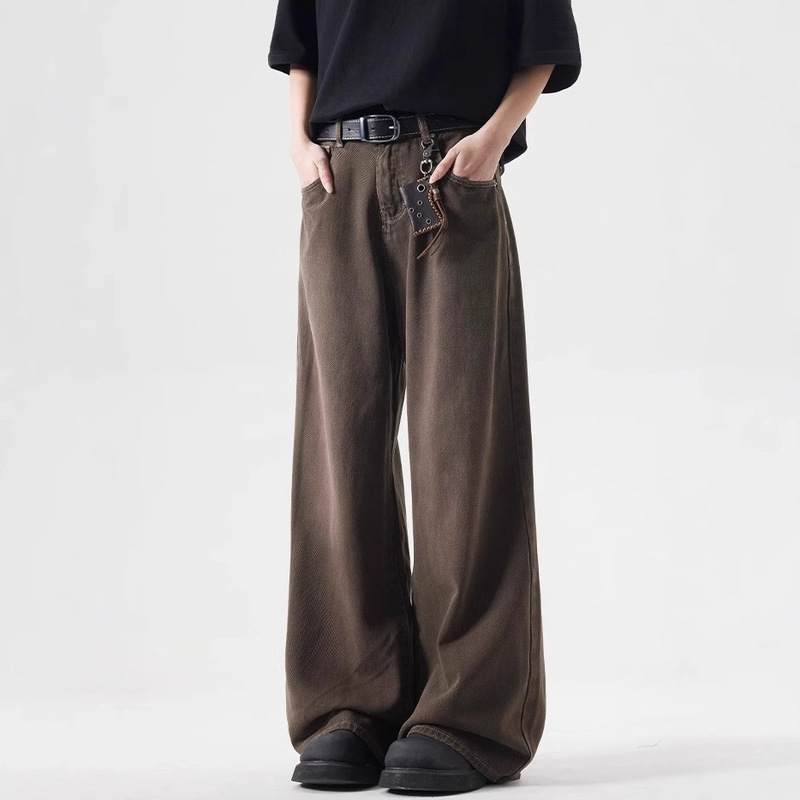 American Style Wash and Dye Brown Jeans Men's and Women's Fashion Brand Loose All-match Straight cleanfit Pendant Wide-leg Pants American Style Wash and Dye Brown Jeans Men's and Women's Fashion Brand Loose All-match Straight cleanfit Pendant Wide-leg Pants
