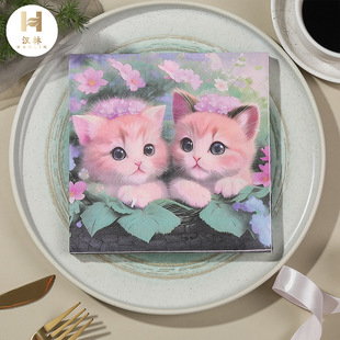 Printed napkin cat flower color western restaurant decoration cross-border square paper party disposable paper towel wholesale
