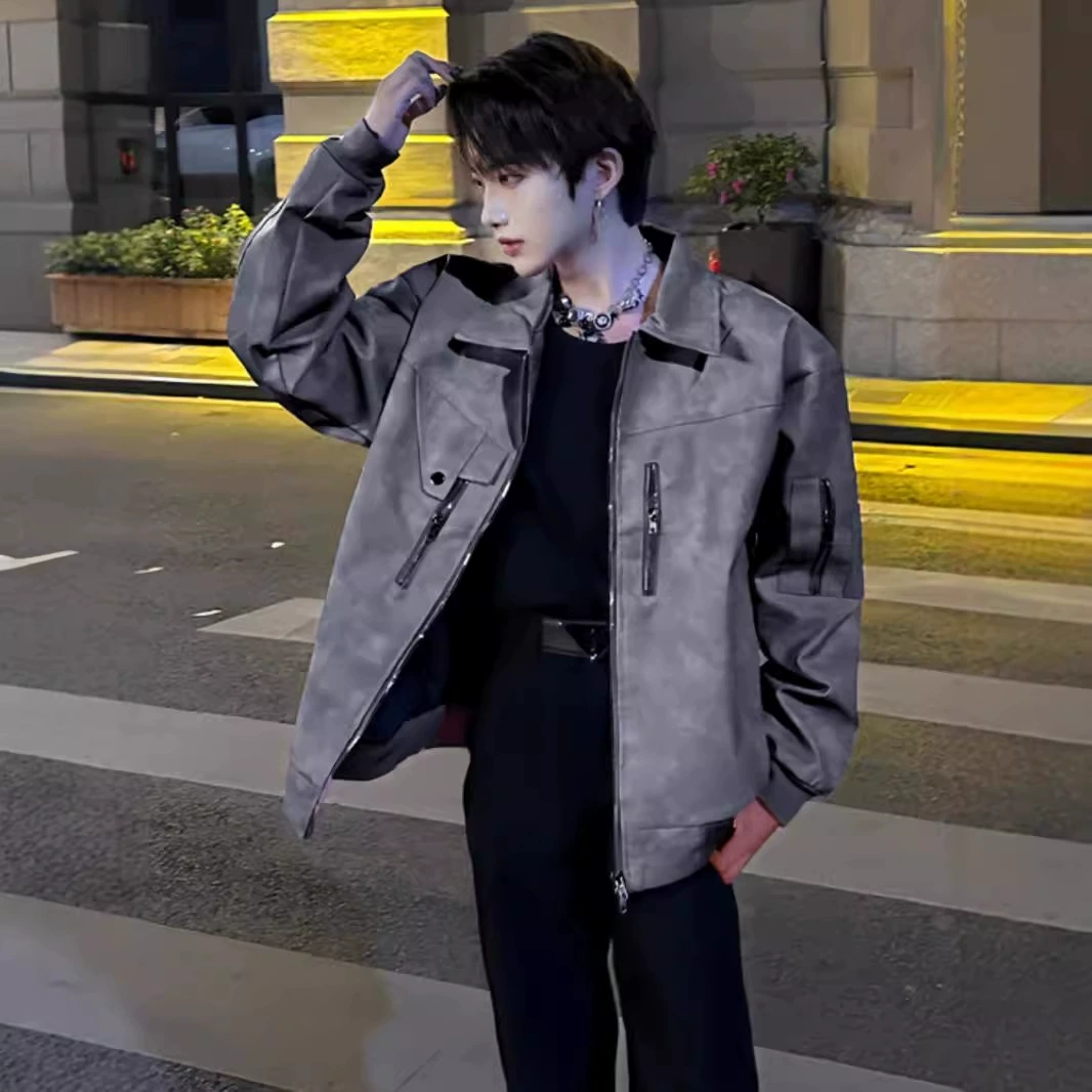 Корейская мужская одежда высокого уровня чувственные куртки короткие приливные марки vintage кожаные куртки американская одежда красивый автомобиль костюм весна и осень