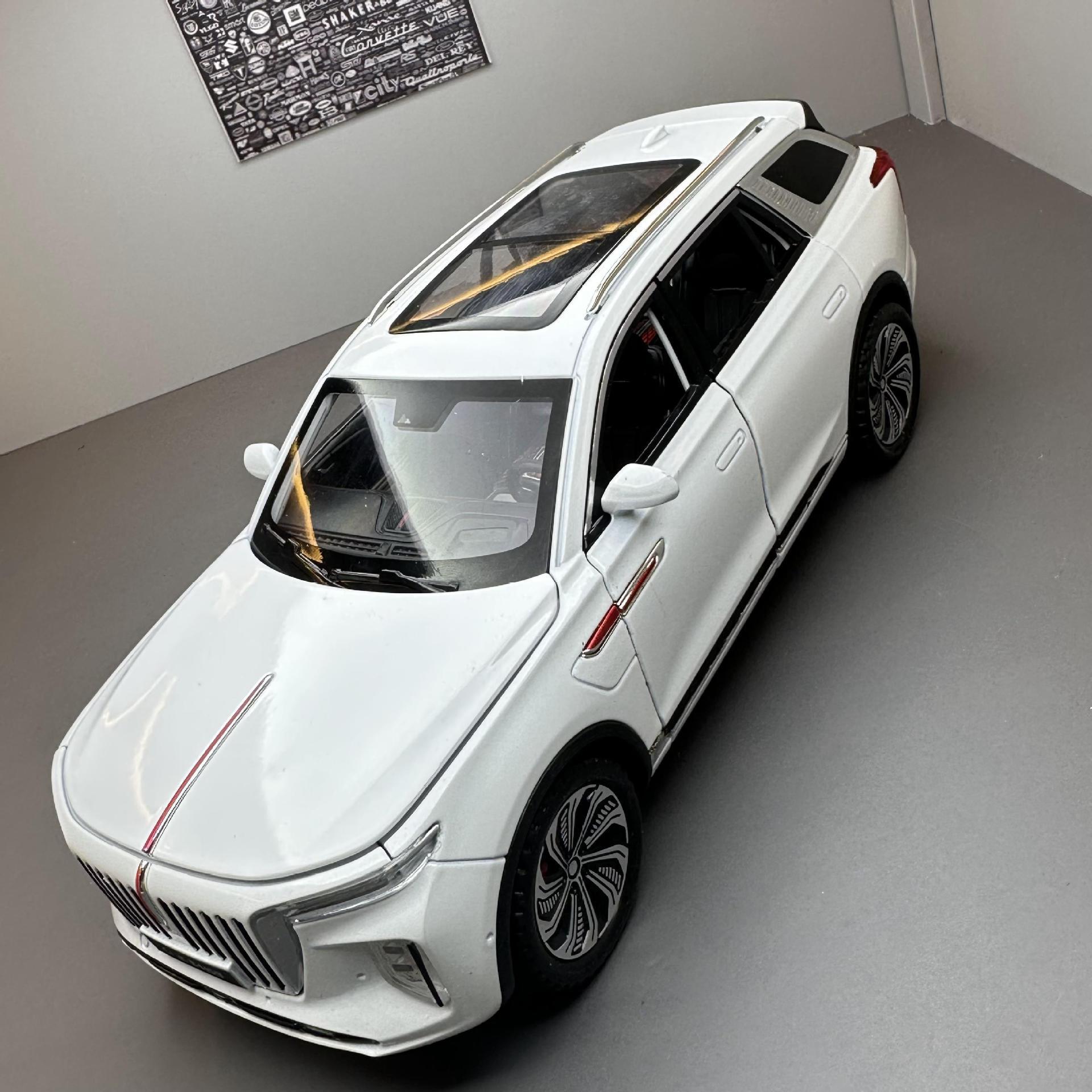 Coche a modelo de coche de aleación 1:24 Seis banderas rojas abiertas Coche de juguete EHS9 con sonido y luz atrás Modelo musical Colección de adornos