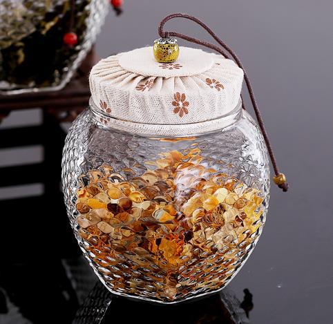 Patrón de martillo creativo tarro de té de vidrio al por mayor tarro de almacenamiento de vidrio borosilicato tarro sellado transparente tarro de almacenamiento de granos