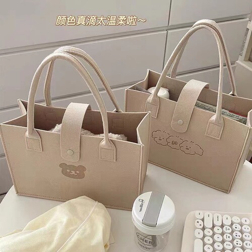 Bear Felt Bag Handbag Women's Travel Shoulder Shopping Bag Tote Bag Cartoon Lunch Box Large Capacity Bag LOGO