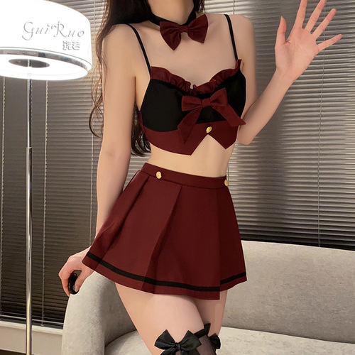Guiruo Sexy Lingerie Sexy JK Uniform Cosplay Sweet Bow Student Wear Female Uniform Set 3087