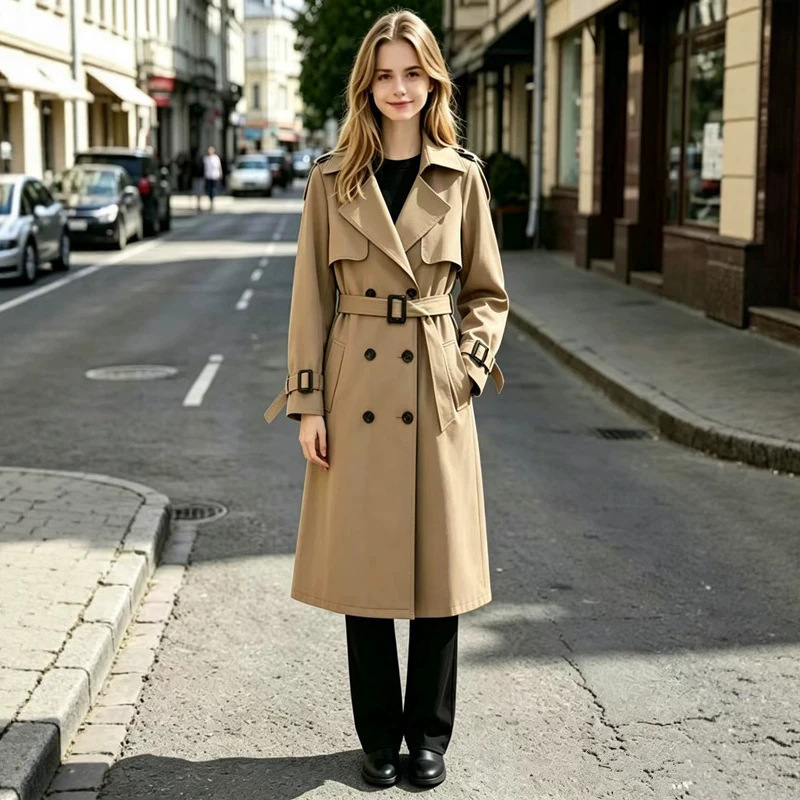 Women's Mid-Length Trench Coat 2026 Spring and Autumn New Korean Style Plus Size Petite Trendy British Style Over-The-Knee Coat Women's Mid-Length Trench Coat 2026 Spring and Autumn New Korean Style Plus Size Petite Trendy British Style Over-The-Knee Coat
