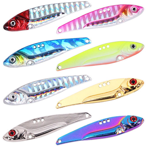 Wholesale zinc alloy dragon tooth 3g-18g laser VIB iron plate long-range hard bait Luya bait blood groove hook three hooks