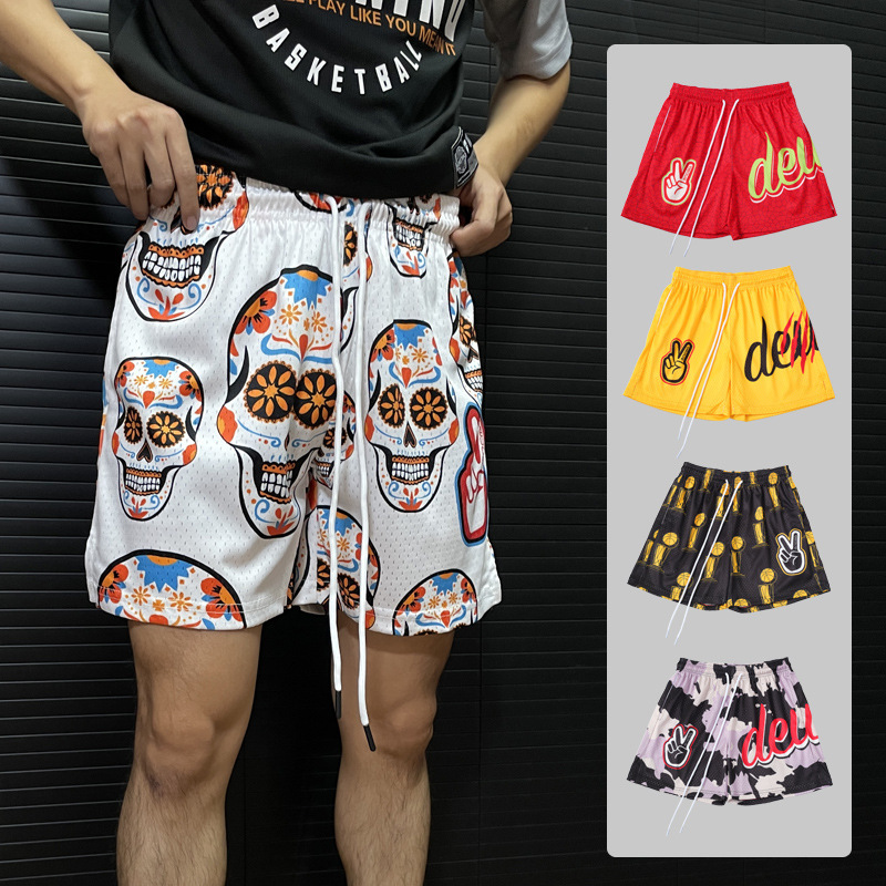 American Sports Casual Three-point Shorts Fitness Training Summer Trendy Mesh Printed Loose Breathable All-match Ball Pants