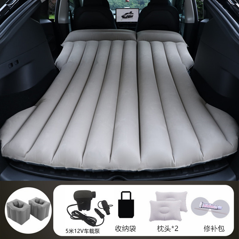 Tesla MODEL Y/3, Tesla Vehicle-mounted inflatable bed - gray-tesla-with-5m-cable-car-pump-square-stool