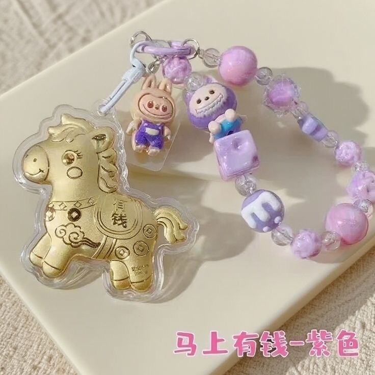 水贝爆款足金999马上有钱卡通手机链挂件挂饰钥匙扣黄金包包挂饰|undefined