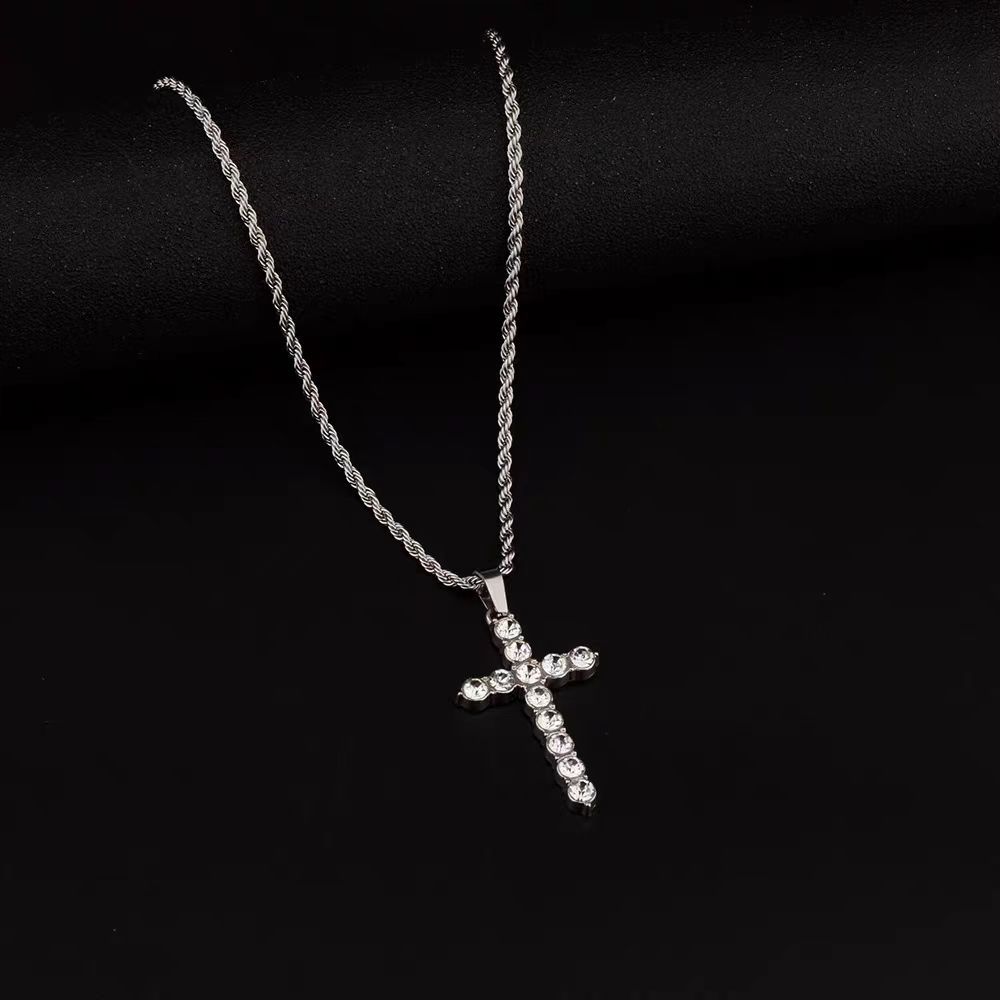 Titanium Steel IG Style Simple Style Cross Inlay Zircon Pendant Necklace display picture 6