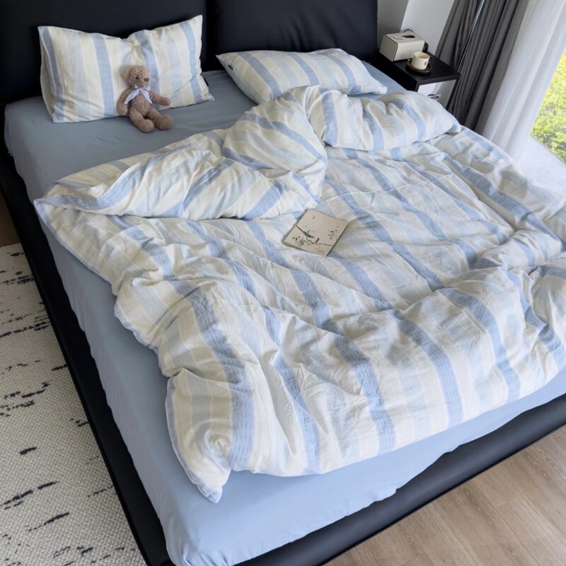 100% Cotton Double-Layer Yarn Four-Piece Set, Fresh, Soft and Skin-Friendly Pure Cotton Student Dormitory Three-Piece Set Wholesale