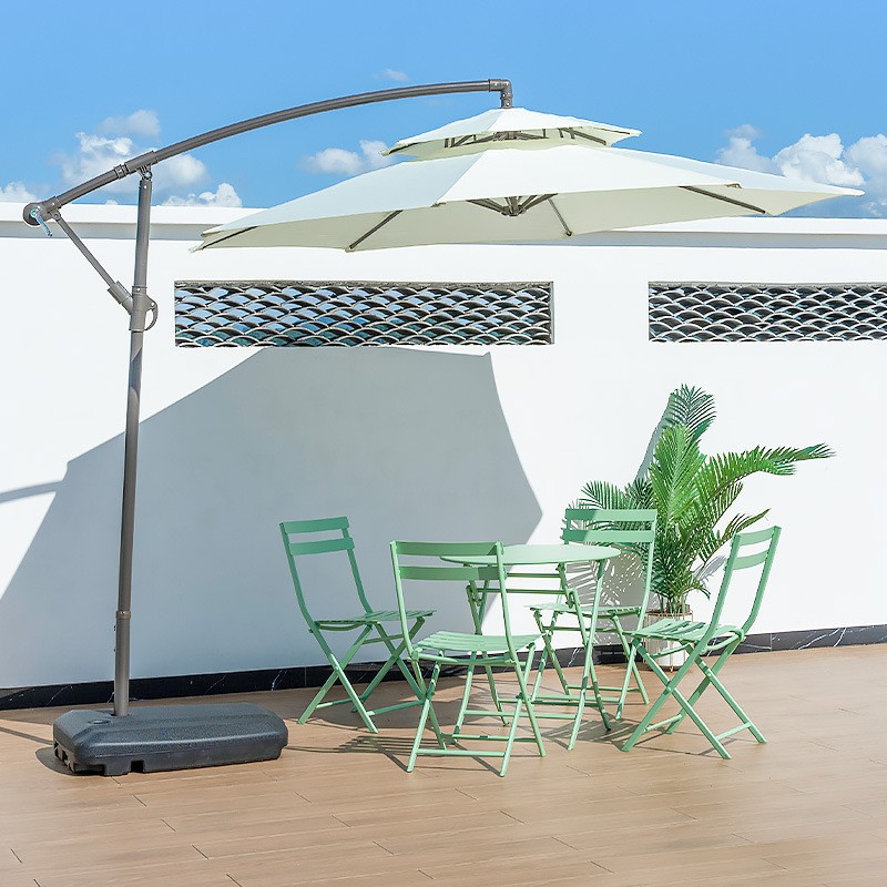 Sombrilla de doble techo tipo banana para exteriores, protección solar, para patio, uso doméstico, comercial, cafeterías al aire libre, tiendas de té con leche, venta al por mayor. image 11