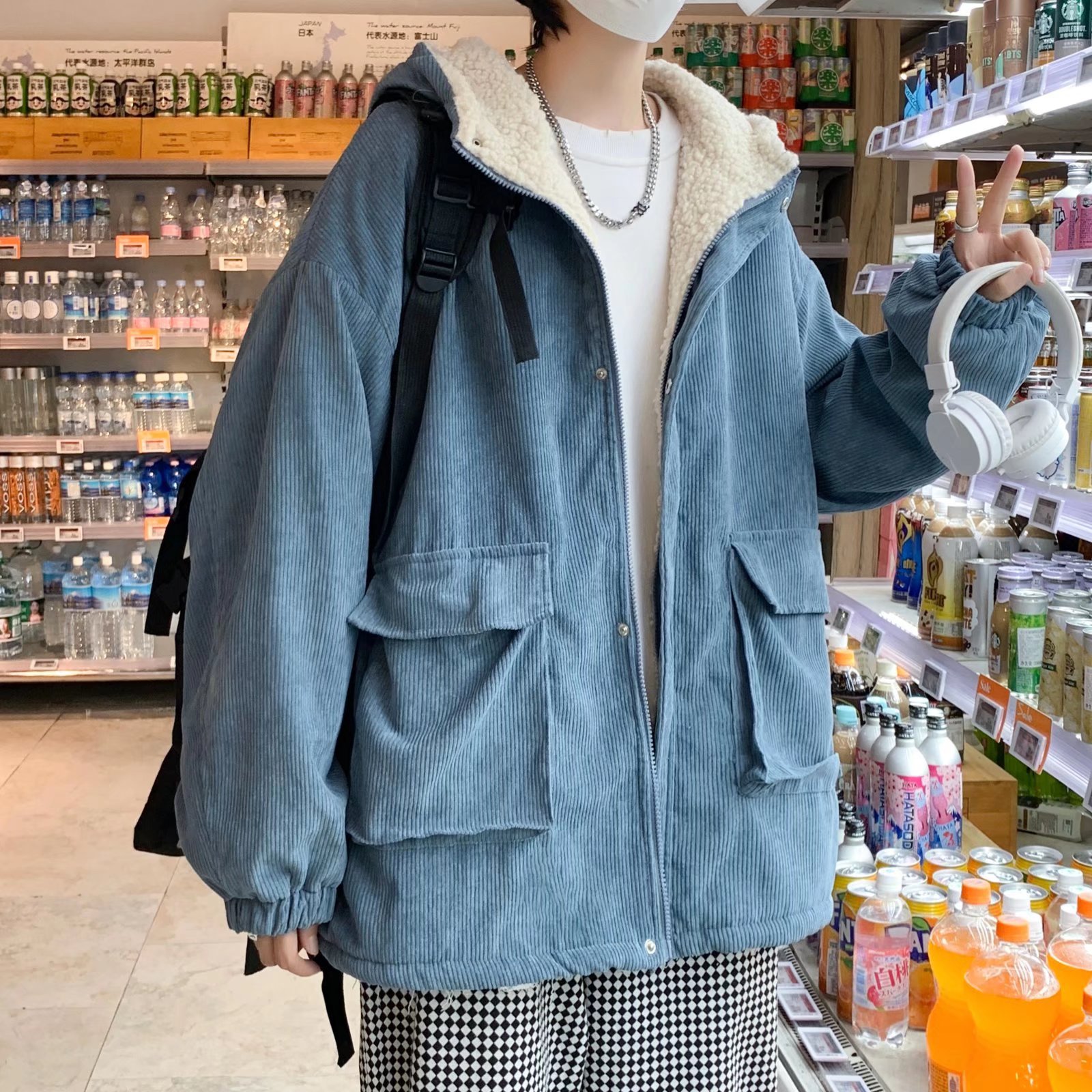 Chaqueta de pana para hombre chaqueta acolchada de algodón de lana de cordero de invierno gruesa de moda coreana chaqueta acolchada para jóvenes de todo fósforo