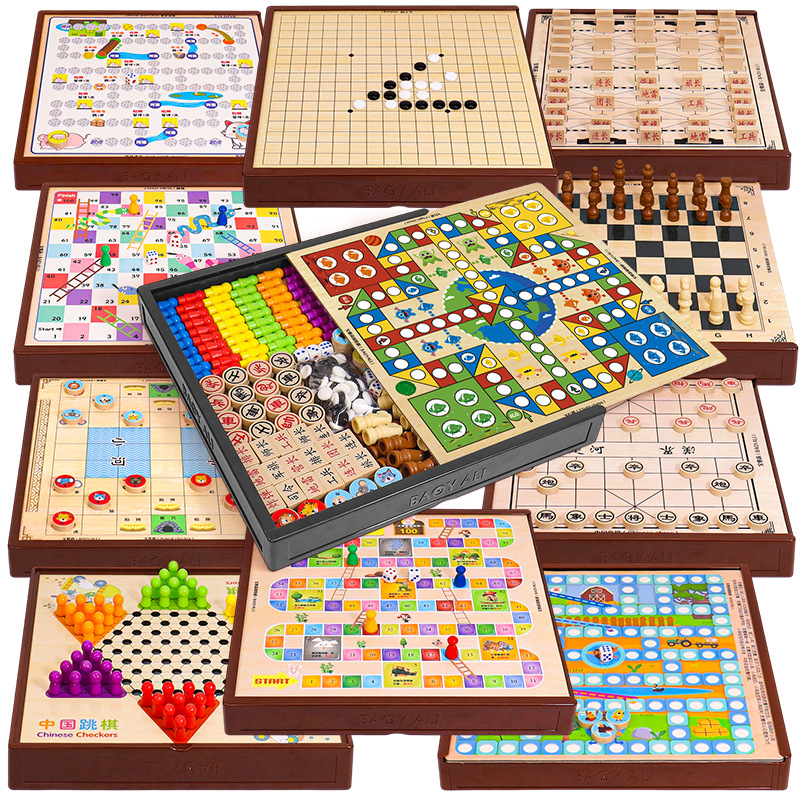 Puzzle de ajedrez de vuelo infantil damas ajedrez 3 en 1 multifunción doble cara ajedrez serpiente ajedrez goji juguetes de mesa