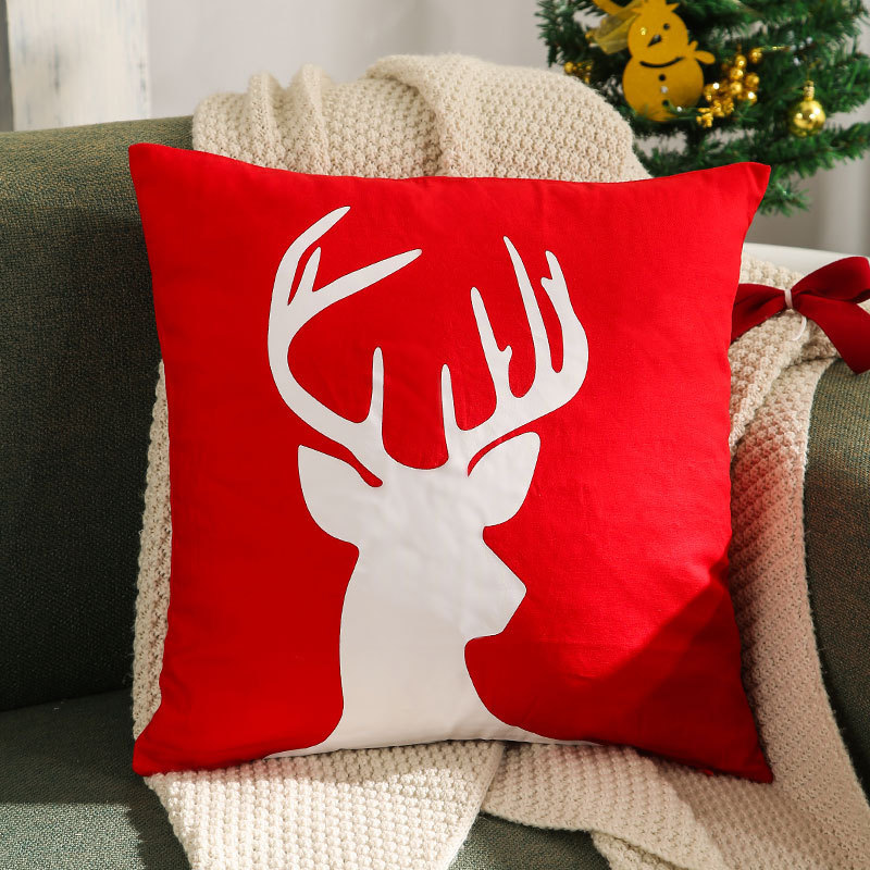 ヘラジカのクリスマスツリーブロンズ枕カバー、秋冬スノーフレーク刺繍クッションカバー45*45、クロスボーダーホットセール|undefined