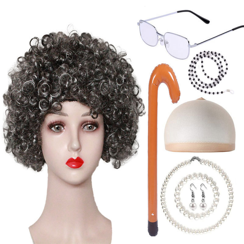 Conjunto de ocho piezas de pelo rizado gris oscuro