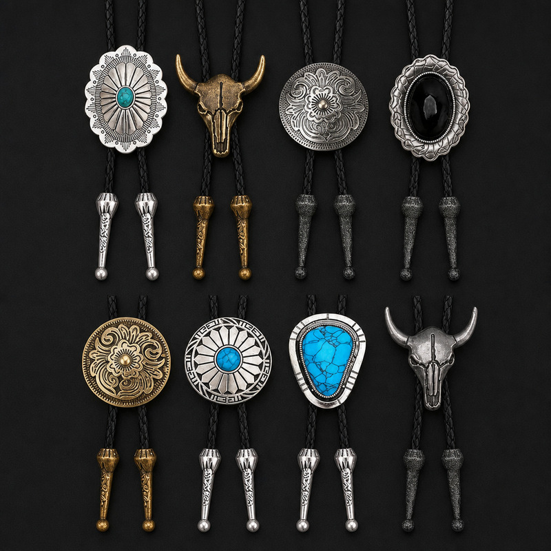 Vintage Indian-style floral cowhead turquoise bolo tie set men's casual necklace in stock for wholesale Vintage Indian-style floral cowhead turquoise bolo tie set men's casual necklace in stock for wholesale