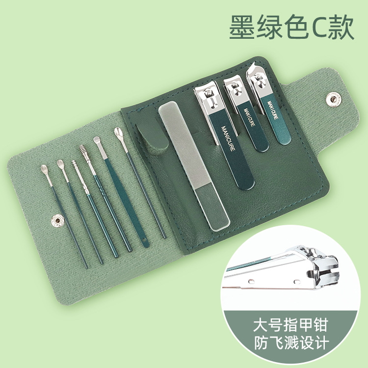 Juego de cortaúñas de 16 piezas color verde matcha, juego de belleza, juego de herramientas para uñas, juego de cortaúñas