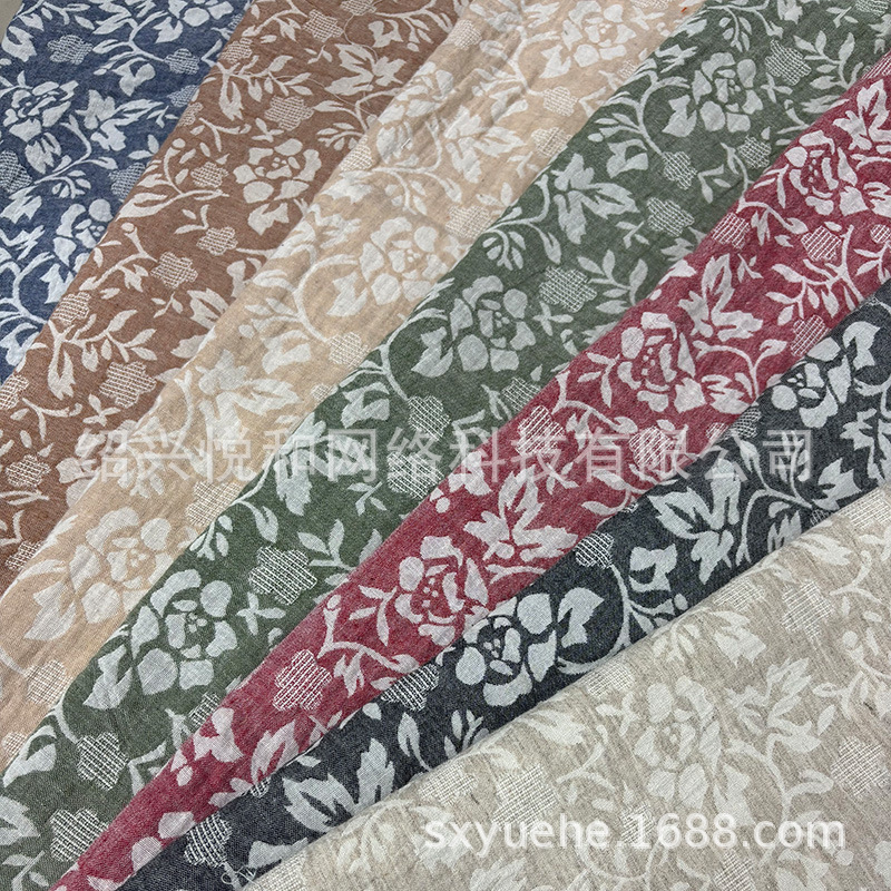 麻棉植物提花面料厚款复古简约文艺布料双面柔软全棉透气女装色织