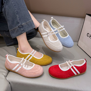 2025 New Korean Style Cute Retro Color Matching Double Strap Versatile Casual Mary Jane Shoes Flats Shallow Mouth Shoes