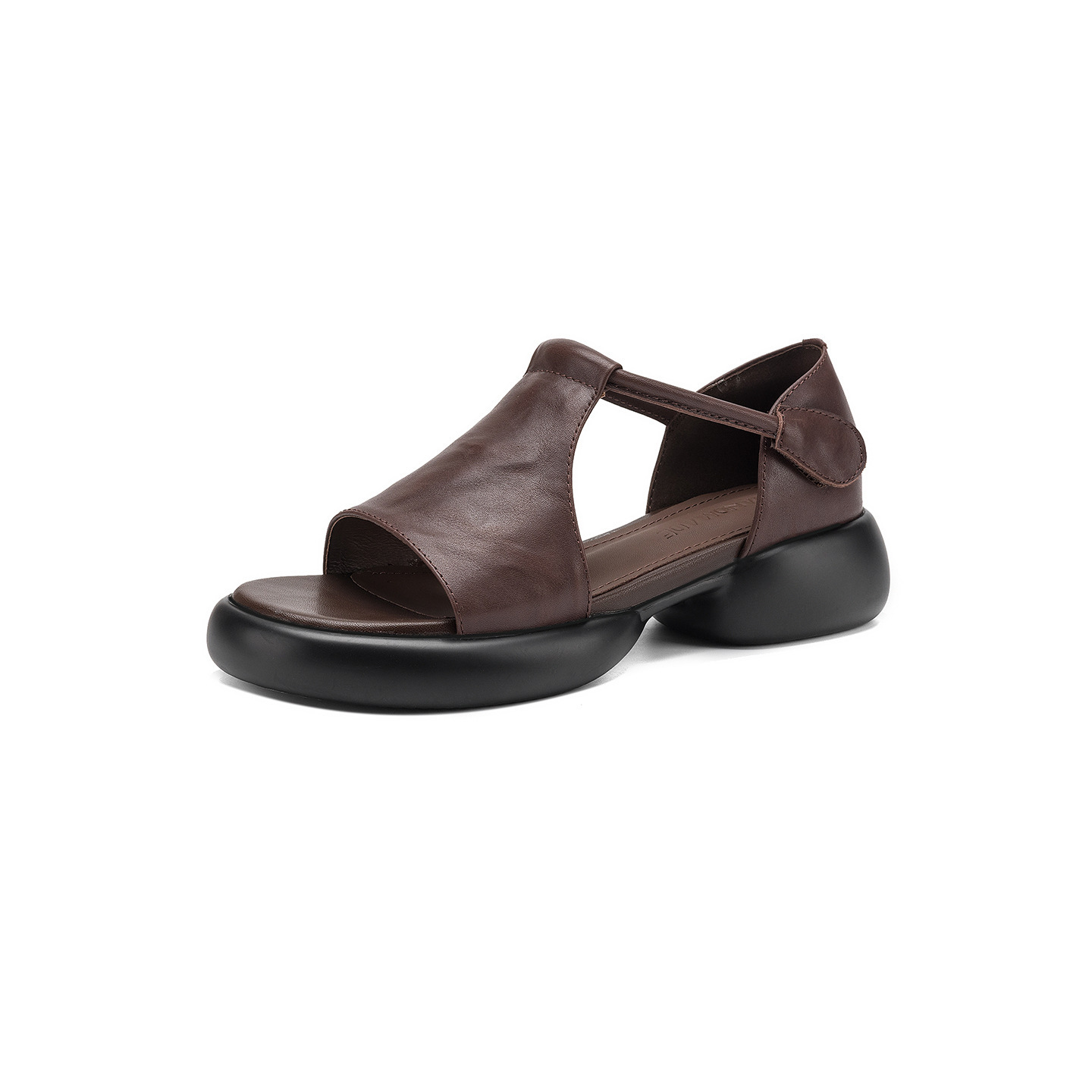 Sandal nữ quai chữ T đế dày, dán Magic Stig, form rộng thoải mái — màu nâu chi tiết 24