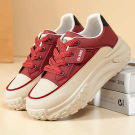 鞋子女款时尚厚底运动鞋人气潮流系带休闲鞋内增高女鞋春季新款