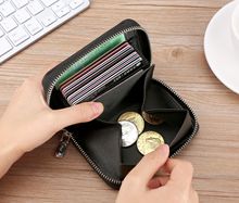 日式真皮零錢包封底防丟失硬幣錢包亞馬遜RFID防盜刷風琴卡包卡夾