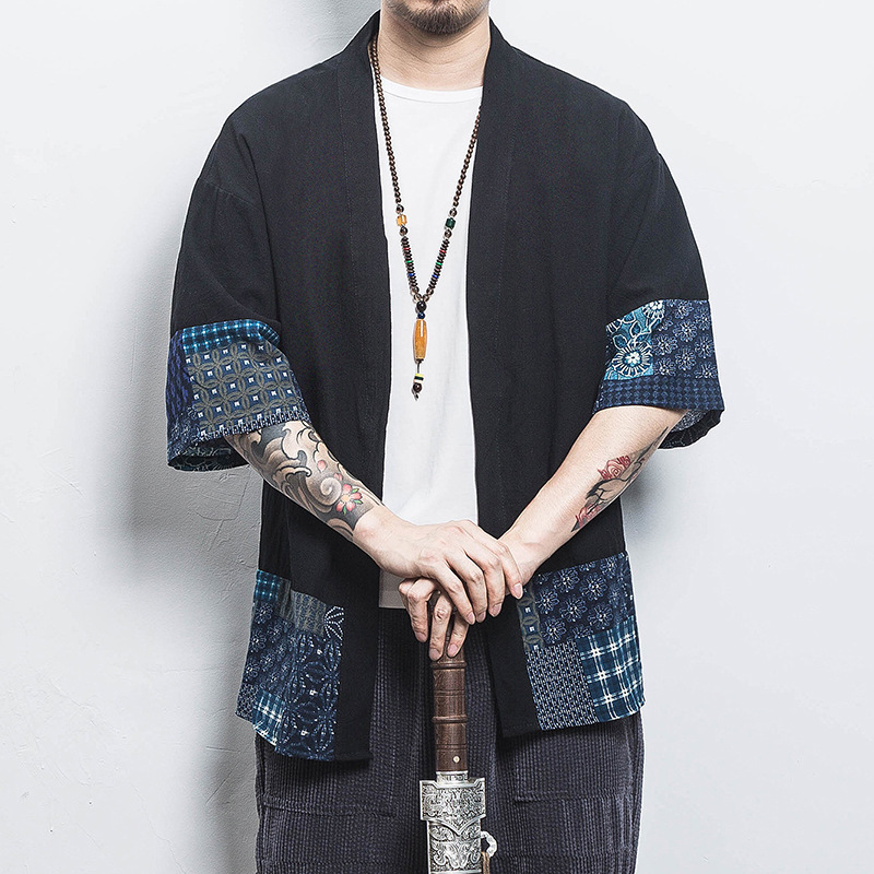 2025 Summer Vintage Ethnic Style Improved Hanfu Tang Suit Men's Loose Chinese Cotton Linen Cardigan Cape Jacket