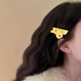 芝士奶酪 显白法式复古三角形黄色发夹可爱侧边刘海夹软呼呼少女