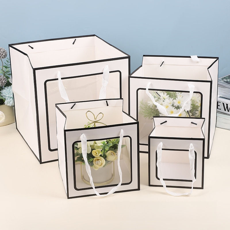 開窗袋透明包裝袋鮮花玩偶禮品袋蛋糕烘培手提袋情人節禮盒正方形