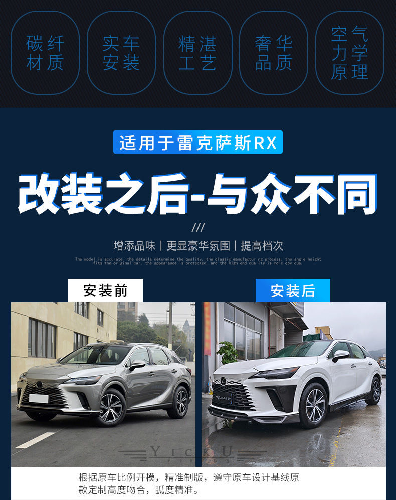 Suitable for 23-25 Lexus Rx350 Modified Trd Carbon Fiber Front Lip, Rear Lip, Side Skirt and Tail Top Wing