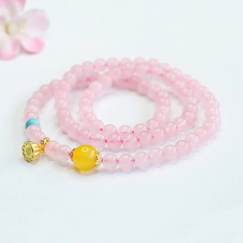 眷钰 Natural Pink Crystal Multi-Circle Bracelet Lotus Bracelet National Trend Live Welfare Wholesale Distribution CB4062310